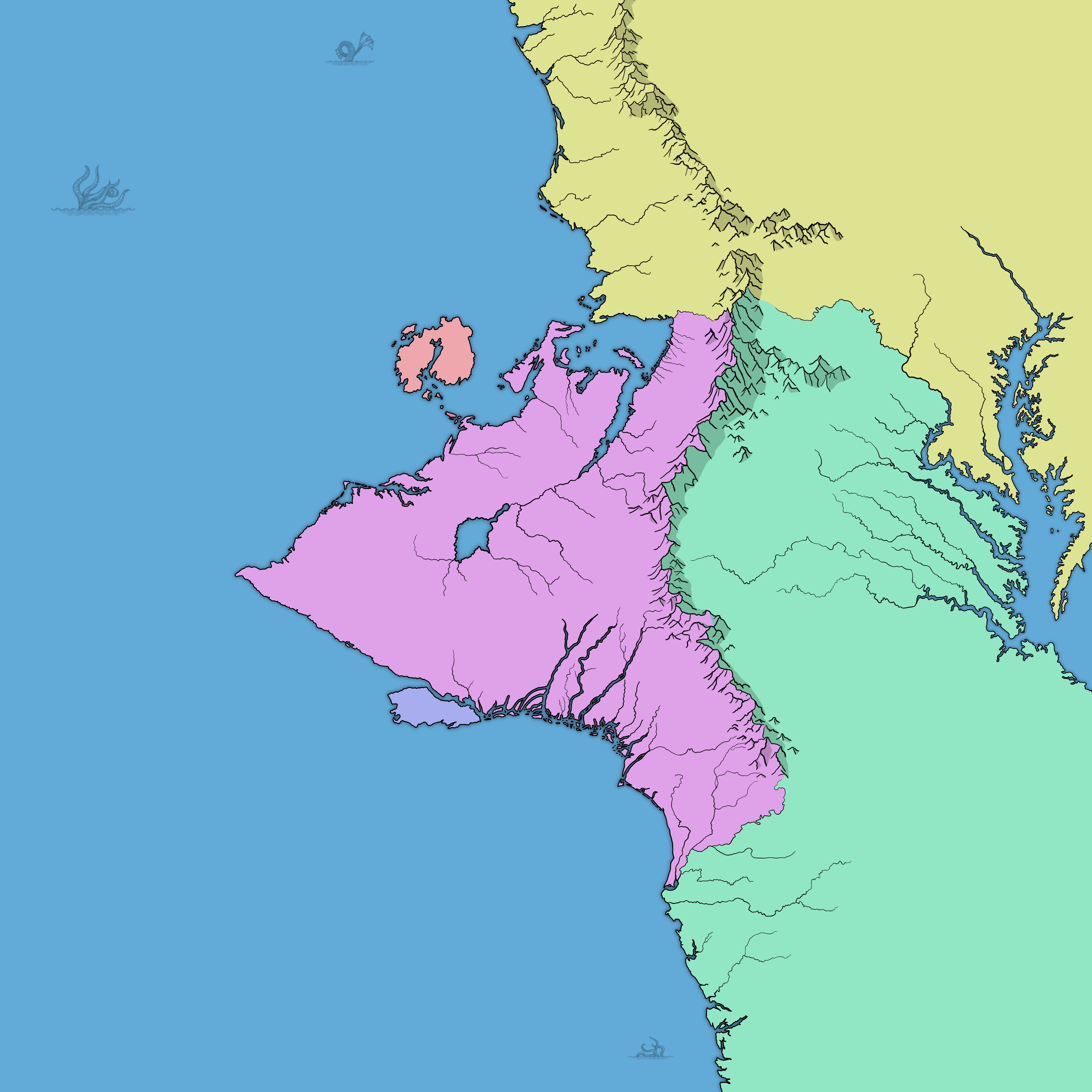 an unlabeled map of a fantasy peninsula